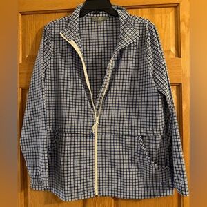 T by Talbots large athletic full zip blue and white checked jacket w/pockets